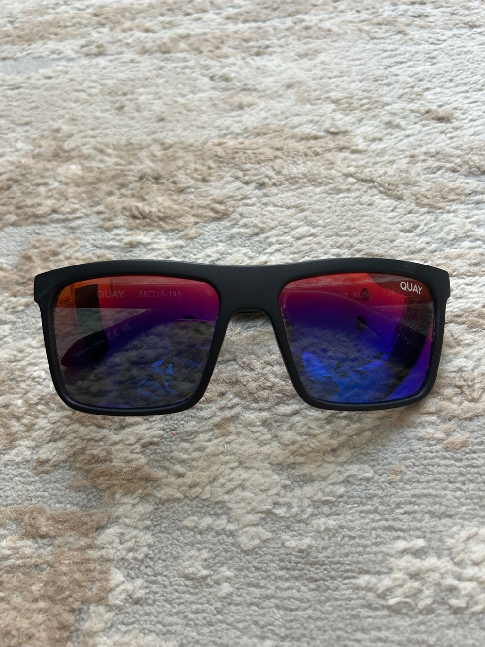 Quay Australia Black Frame Polarized Sunglasses with Pink-Orange Mirrored Lenses